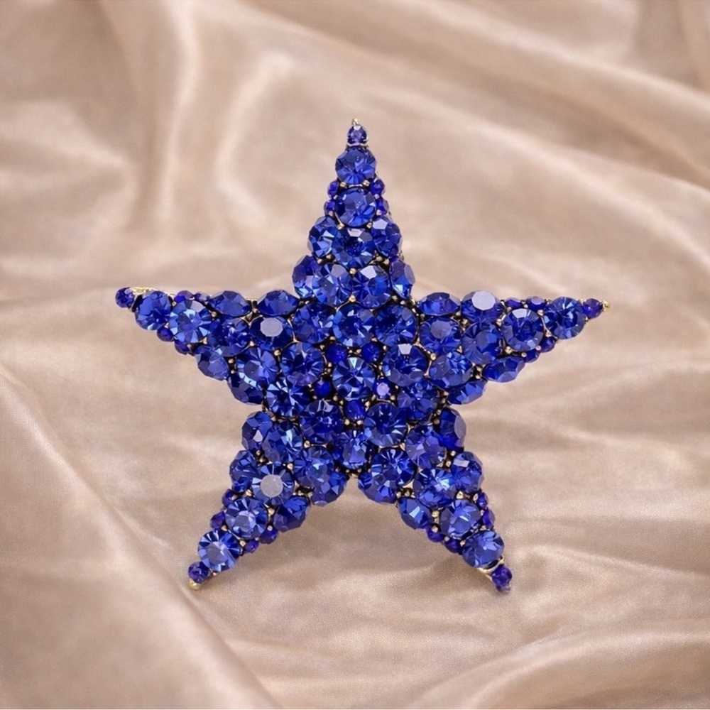 Blue Crystal Star Brooch